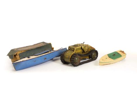 Two tinplate Hornby speedboats, mid-20th century, each labelled, the smaller with its original box,42 and 24cm longtogether w
