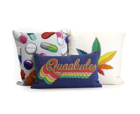 A set of three Jonathan Adler cushions, a set of three Jonathan Adler (American, b.1966) cushions, of recent manufacture, wit