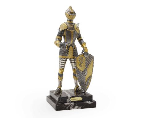 Piero Benzoni (Italian, 20th century), 'Armatura XVIe Sec', a silvered bronze figure, on a marble plinth,34.5cm highCondition