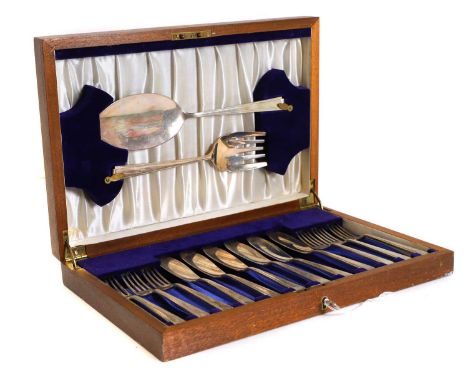 A set of six silver fish knives and forks, by Cooper Brother &amp; Sons Ltd, Sheffield 1946, comprising six forks, six knives