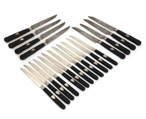 A set of twelve cased silver and ebony dessert knives, by Joseph Antione, French, Paris c.1800, the case labeled for Antoine 