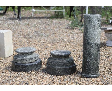 A green veined marble pedestal, late 19th, early 20th century, of column form, with octagonal stand and base,118cm highCondit