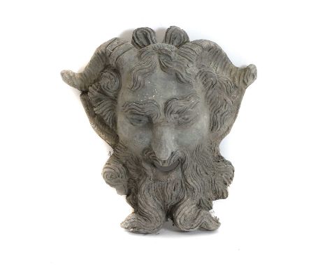 A lead fountain mask, late 19th/early 20th century, modelled as a satyr with open mouth,16cm highCondition ReportPainted? A c