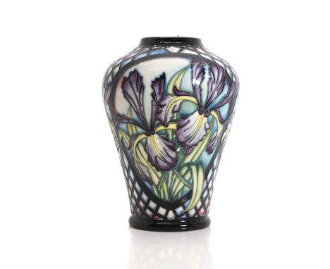 A Moorcroft pottery 'Siberian Iris' pattern vase, c.2003, designed by Sian Leeper, with impressed marks and painted signature