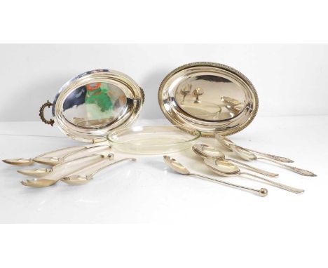 A group of silver serving spoons, to include four Georgian spoons, by Richard Crossley, London 1790, a pair of Art Deco salad
