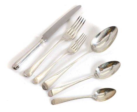 A Georgian silver harlequin part canteen of cutlery, various dates, principally London 1817-1819 by William Chawner II, Old E