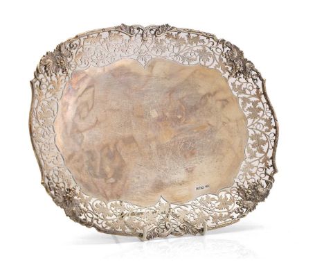 A pierced silver tray, by Mappin &amp; Webb, Sheffield 1936, with a pierced fruiting vine border,30.8cm wide23oztCondition Re