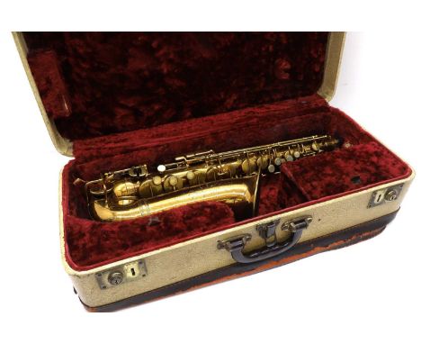 A Selmer 'cigar cutter' alto saxophone, stamped 'H. Selmer, 4, Place Dancourt, Paris, No. 18077, British Agent, Selmer, H. Se