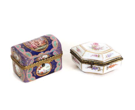 An enamel miniature writing set, late 19th century, continental, the hinged, domed cover enclosing a fitted interior with an 
