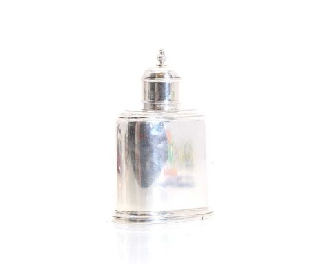 A George II silver tea caddy, by Samuel Taylor, London 1745, of plain form, with a turned finial, 14.5cm high10.4oztCondition