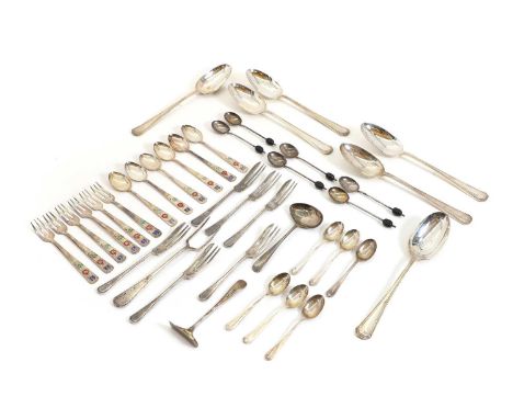 A group of silver flatware, comprising a set of six tablespoons, by Mappin &amp; Webb, a set of six coffee spoons, by Marson 