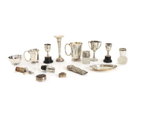 A collection of silver items, to include a Christening cup, Sheffield 1966, of conical form with leaf detail, 9cm high, a Chr