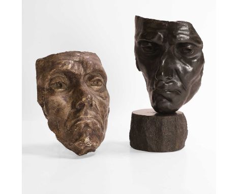 After Rodin,  a bronze mask of Jean d’Aire, Burgher of Calais, on a stone plinth,  29.5cm high overall, together with a relat