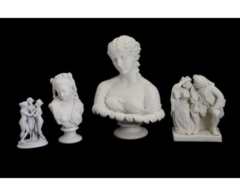 A collection of Parian ware figures, 20th century, including a bust of Clytie, inscribed to base 'ART UNION OF LONDON. 1903 -