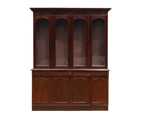 A Victorian glazed bookcase, in two sections, with glazed doors, on plinth base,189cm wide,48cm deep,240cm high,