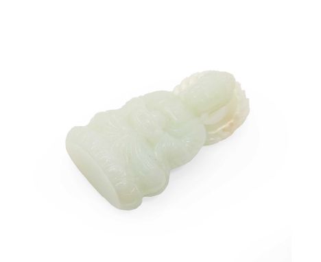A Chinese jade carving, 20th century, of a seated Buddha, 8.5cm high, together with a jade carving, 20th century, of a bird h