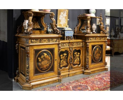 beautiful mid 19th Cent. Belgian dresser from Malines in walnut, burr of walnut and marquetry with four doors en three drawer