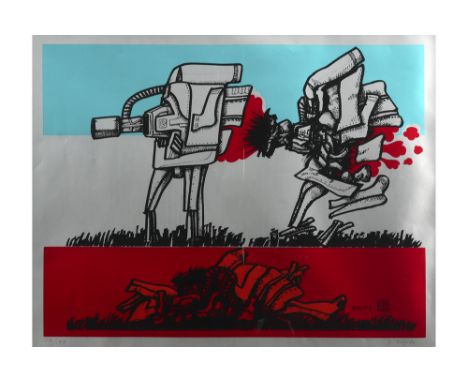 Shinkichi Tajiri (plate) signed lithograph printed in colors || TAJIRI SHINKICHI (1923 - 2009) kleurlitho n° 110/190 : "Compo