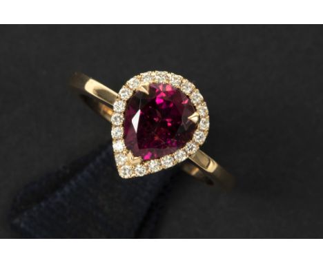 handmade ring in pink gold (18 carat) with a 1,50 carat natural Tourmaline and 0,15 carat of high quality brilliant cut diamo