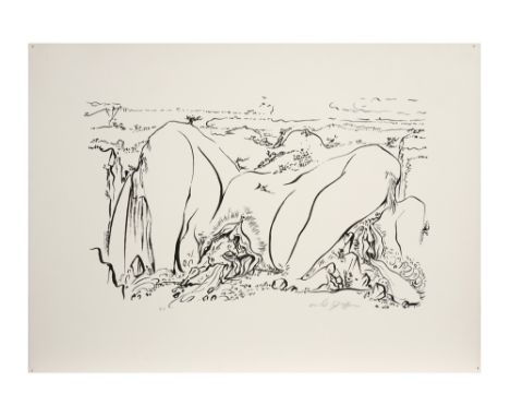 André Masson signed lithograph || MASSON ANDRÉ (1896 - 1987) litho n° Epreuve d'Artiste : "Geërotiseerd landschap"  -  48 x 6