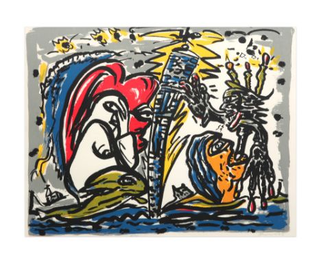 20th Cent. Belgian lithograph printed in colors - signed Fred Bervoets || BERVOETS FRED (° 1942) kleurlitho n° 48/50 : "Compo