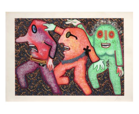 original Enrico Baj signed collage on lithograph || BAJ ENRICO (1924 - 2003) origineel werk met collage op litho (n° Epreuve 