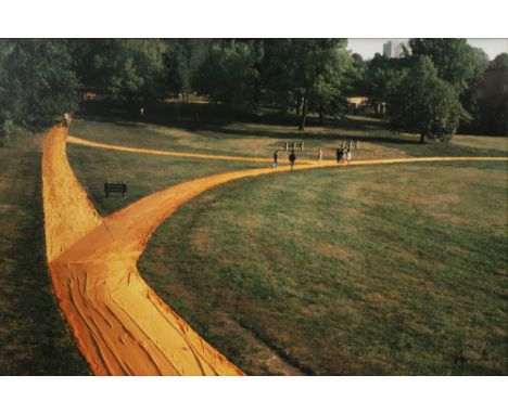 Christo signed photo print in colors with a view of the "Wrapped Walk Ways" project in Kansas City || CHRISTO (1935 - 2020) f