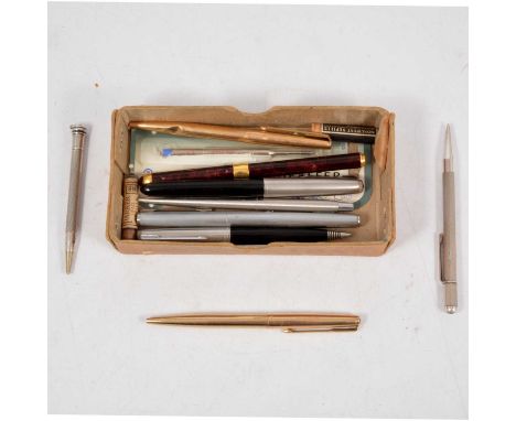 Two silver propelling pencils, engine turned, and other pens.Qty: Small qty