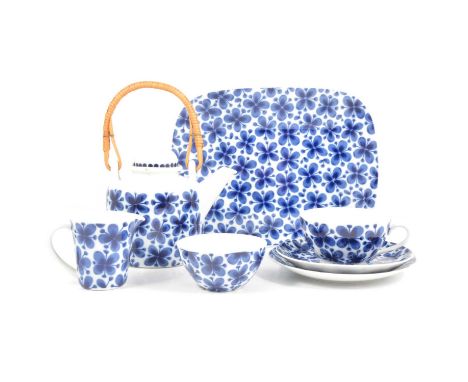 Swedish porcelain 'Mon Amie' pattern coffee service by Rorstrand, vinatge 1960s stylised flower head design in blue, comprisi