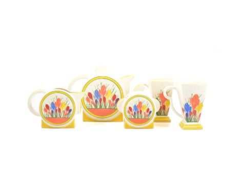 Moorland Pottery Chelsea Works, Burslem, a 'Crocus' pattern Art Deco style tea service, after the design by Clarice Cliff, la