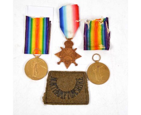 WW1 Medals - A 1914-15 Star to 86781 Spr H A Clarke RE, plus a Northamtonshire patch; a Victory Medal to 2 Lieut. F D Shield,