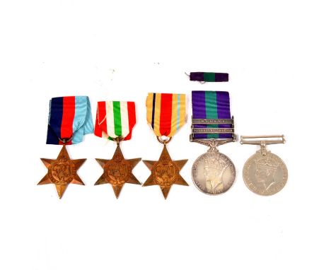 Medals - Four WW2 medals,to include the War Medal, The 1939-1945 Star, The Italy Star, and the Africa Star, three with ribbon