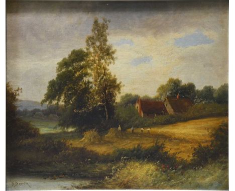 R Perry,Harvest,oil on board, signed,37x49cm.