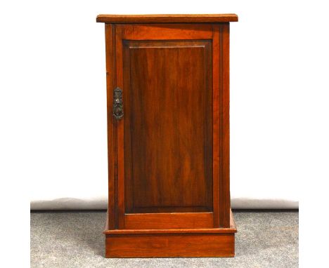 Victorian walnut bedside cupboard, panelled door enclosing a shelf, plinth base, width 41cm, depth 34cm, height 72cm.