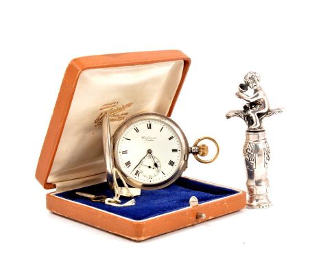 An 18th century style Dutch white metal corkscrew, Dutch hallmarks for Royal Begeer, with leaflet and blue velvet pouch; and 
