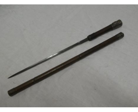 An unusual Anglo-Russian military officer's sword swagger stick with 13" double edged blade by Cogswell &amp; Harrison Limite