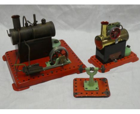 A Mamod SE2 stationery steam engine with whistle and speed regulator and a Mamod Minor No. 1 stationery steam engine with gri