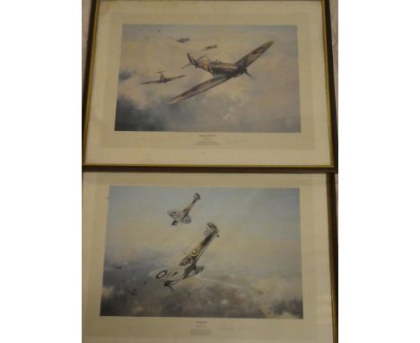 A pair of coloured limited edition aircraft prints "Tally Ho!" signed by the artist and ace Brian Kingcome No 210/990 and "He
