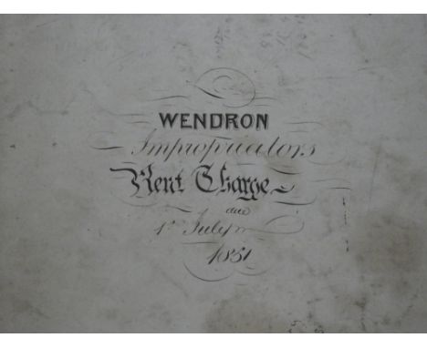 An 1851 rent charge manuscript book relating to rent of properties in the Wendron, Porkellis and Helston areas with details o