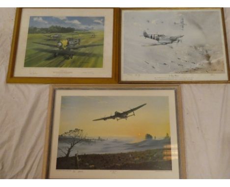 Three various signed aircraft prints "D-Day Patrol" signed by artist Eric Day No. 680/1000; "Welcome Home" after EA Mills No.