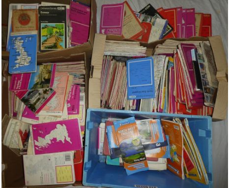 Four boxes containing a large selection of Ordnance Survey maps, etc