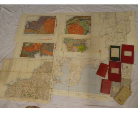 A small selection of Ordnance Survey maps of Cornwall and six geological survey maps