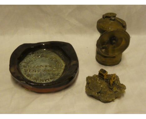 A glazed Cornish Clay impression of a smelting mark "Bolitho &amp; Sons Chyandour Penzance Cornwall"; small brass Autolite mi
