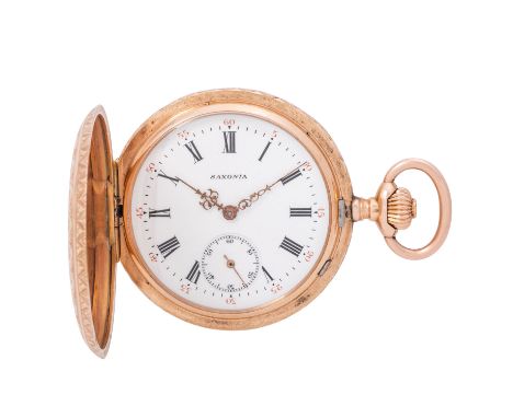 SYSTEM GLASHÜTTE Saxonia Savonette Taschenhr. Roségold 14K mit fein graviertem Sprung- und Rückdeckel. Sprungdeckel mit dem a