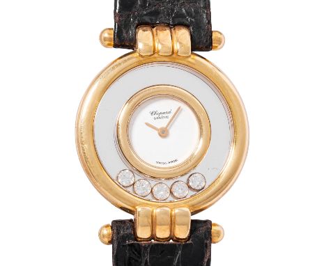 CHOPARD Happy Diamonds Ref. 5523 Qaurz Damen Armbanduhr. 18K Gold. Doppelverglastes Gehäuse mit 5 "schwebenden" Brillanten. O