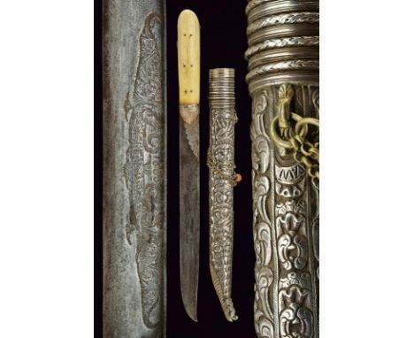 dating: 1883 provenance: Greece, Straight, single-edged blade with 'T'-back, decorated in silver, finely engraved on one side