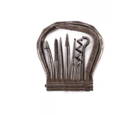 dating: 17th/18th Century provenance: Italy, In iron, lozenge-chiselled handle with eight folding tools with screwdriver, tip