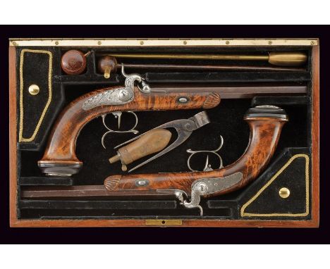dating: 1840 circa provenance: Belgium, Rifled (good conditions), octagonal, finished, 11.6 mm cal. barrels, in damask, with 