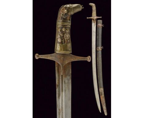 dating: 19th Century provenance: Turkey, Wide, curved, single-and false-edged blade with double groove; iron cross-hilt with 