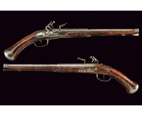 dating: late 17th Century provenance: France, Long, smooth-bore, two-stage, 12 mm cal. barrels, first part octagonal with rai